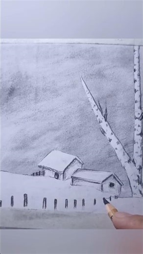 ❄️ Kış Karakalem Çizimi | Kolay ve Hızlı Adım Adım ✏️