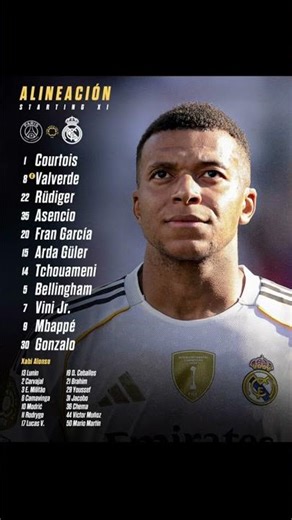 11 ALINEACIÓN del Real Madrid vs PSG #Mbappé #RealMadrid #PSG