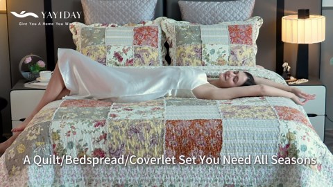 YAYIDAY Bedspread Queen Size Patchwork Quilt Set - 100% Cotton Reversible Breathable Red Multicolor Quilted Quilt with Pillow Shams for All Seasons