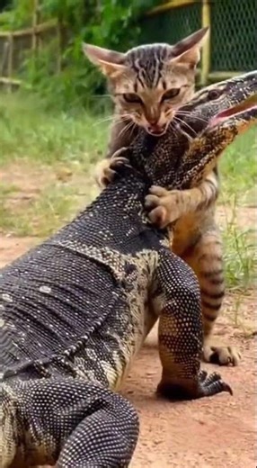 😼🔥 Brave Mom Cat vs Giant Lizard #Cats #Viral #Shorts