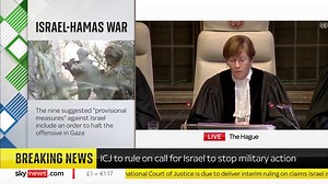 4.3K views · 107 reactions | ICJ President Judge Joan Donoghue says the court feels it is necessary for it to "indicate certain measures" in order to protect the rights claimed by South Africa. It comes as the world court delivered an interim ruling on the Israel genocide case. https://trib.al/TNDp876 | Sky News | Facebook