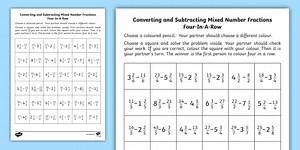Converting and Subtracting Mixed Numbers Four in a Row Game