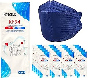 [50 Pack]HINCINK Kf94 Masks [Individually Packaged] Unisex, 4-Layer Protective Safety Mask, Tri-Folding Style, (Pink) Kf94 Certified Face Safety White Dust Mask for Adult and Older Colorful (50PCS, Navy blue)