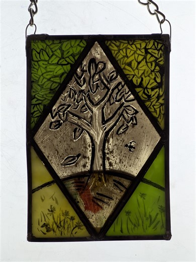 Tree of Life Painted Stained Glass Suncatcher - Etsy