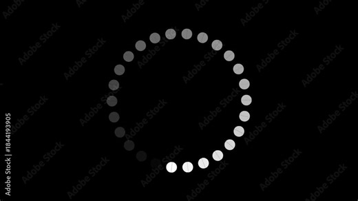 4K Animated circle loading icon moving around in clockwise motion with 23 segments fading from dark to white as progress indicator with lines to segments