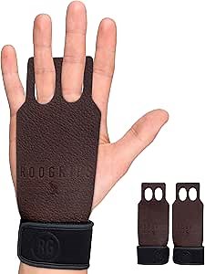 Roogrips 2 Finger Premium Leather Hand Grips for Gymnastic Bars, Cross Training, Gym & Home Workouts, Pull Up Bars & Weightlifting - The Most Durable Palm Guard from Rips and Blisters