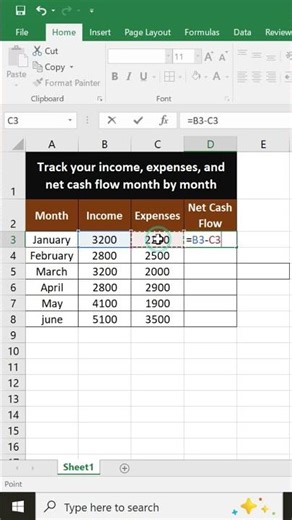 Track Income, Expenses & Net Cash Flow Monthly in Excel | Easy Formula Guide