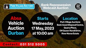 Save the date for the Absa Durban Vehicle Auction and bid on 200 vehicles! https://bit.ly/3pl5gUa | Park Village Auctions