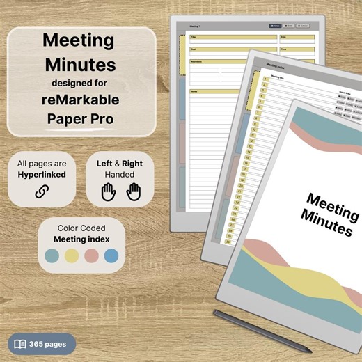 Meeting Minutes for Remarkable Paper Pro, 120 Meetings, Hyperlinked, Left-right Handed, Business, Meeting Notebook, Meeting Notes - Etsy