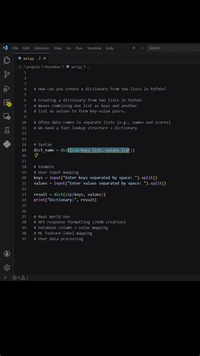 Python Trick You MUST Know 🤯 Create Dictionary from Two Lists in 1 Line!#hitcodear#python#coding