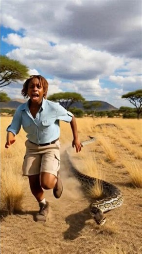 python chasing an African American girl in the savanna #unstoppable #akanymontons #viral #animals