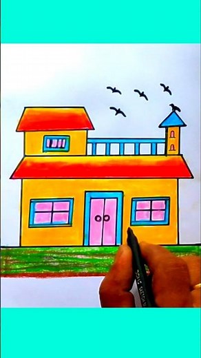 How to draw a beautiful house step by step #house #easily #beautiful #colour #short #youtube