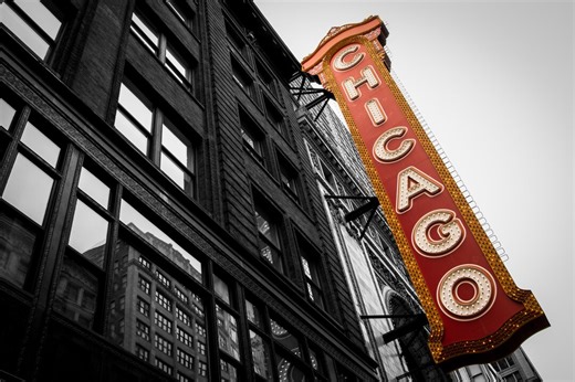 Chicago Theatre Sign Print | Red Marquee Chicago Wall Art | Black and White Architecture Photo - Etsy
