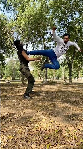 Fighting parkour stunts kicks | gymnastics jump fight scene | flying kick karate martialart #shorts