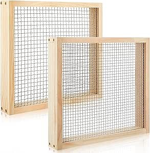 Mifoci 2 Pcs Soil Sifter Dirt Sifter for Gardening Light Wooden Rock Sifter 12.6 x 11.4 in Compost Sifter with 2 Sieve Mesh 1/4" and 1/2" Screen Sifter for Gardening Rock Sifter Soil Dirt Rock Compost