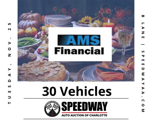 AMS Financial brings 30 vehicles to the table this Tuesday. B Lane, we'll save you a spot! Start your bid list now and join us in lane or online at speedwayaa.com #swaa #speedwayautoauction #tuesdayissaleday #serviceatitsbest | Speedway Auto Auction | Facebook