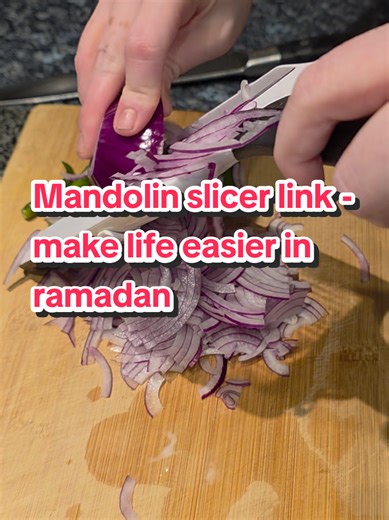 Spend more time doing ibadah and less time cooking using this mandolin slicer. Its perfect for curries, stir fries, parkoras, you name it everything! PLEASE MAKE SURE TO USE YOUR SAFETY GUARD During ramadan I normally prep in morning and keep it aside so cooking takes a lot less time. You can buy it from my link just above my name from the yellow and white basket #fypdong #ramadanprep #mandolineslicer #muslim #foryoupage❤️❤️