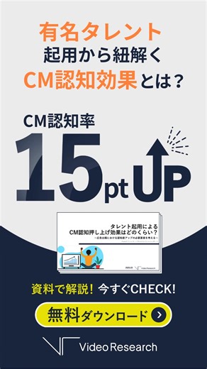 📺 タレント起用による​CM認知押し上げ効果はどのくらい？​ クリエイティブカルテ スペシャルレポート よりご紹介 ✅ タレントを起用した時の広告効果について知りたい ✅ CM出稿とタレント起用における認知度アップの必要要素は？ ✅ CMにタレントを使うとどの程度認知率に影響があるのか？ ビデオリサーチの""クリエイティブカルテ スペシャルレポート""を使って 探っていきます。 まずは資料をダウンロード👇 | 株式会社ビデオリサーチ