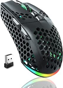 SOLAKAKA SM600 Honeycomb Shell Gaming Mouse Wireless,Tri-Modes BT/2.4G Wireless/Type-C Wired Gamer Mouse with 2 Side Buttons, Macro Programmable and RGB Light for PC/Mac/Laptop,Black