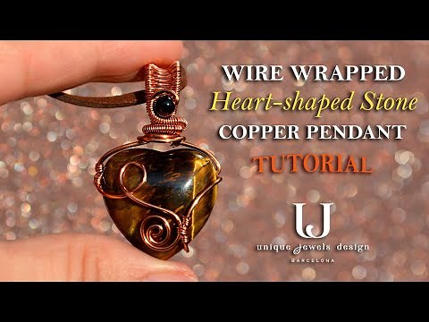 Heart-shaped Stone Copper Wire-wrapped Pendant TUTORIAL, wire wrapping tutorial, DIY heart pendant