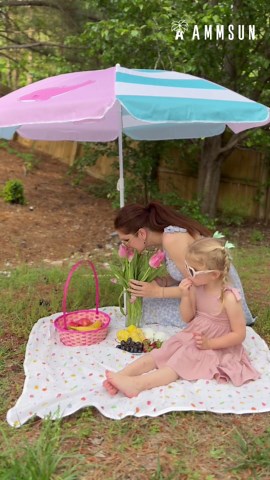 AMMSUN 47 Inch Seaside Beach Umbrella for Sand Box Water Table - Kids shade Umbrella for children Beach Camping Garden Outdoor Play Shade umbrella for picnic table