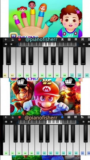 The FINGER Family V's Bowser Peaches MARIO Theme - Easy Piano #shorts