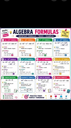 Basic algebraic formulas #exampreparation #studywithme #educationIndia #EasyLearning #MathTricks