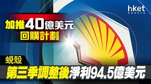 【石油巨頭】蜆殼Shell 第三季調整後淨利94.5億美元　加推40億美元回購計劃、末季股息料將增派15%