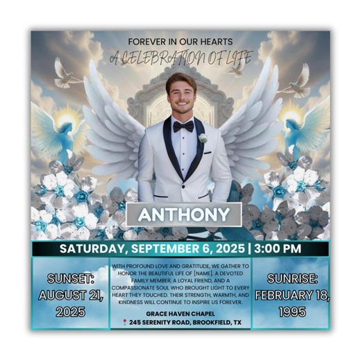 Memorial Funeral Flyer Template, Celebration of Life (canva Editable) - Etsy