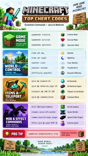 Minecraft TOP CHEAT CODES 2026 🔥 Java & Bedrock | Secret Commands You NEED to Know! #minecraft