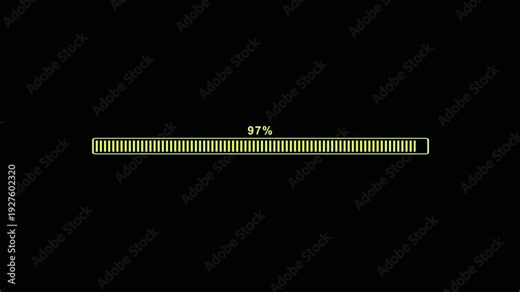 Animated progress bar from zero to hundred increasing percentage animation on black background. Bright loading bar. Loading animation- Footage loading icon suitable for download progress animation.
