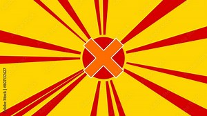 Multiplication symbol on the background of animation from moving rays of the sun. Large orange symbol increases slightly. Seamless looped 4k animation on yellow background