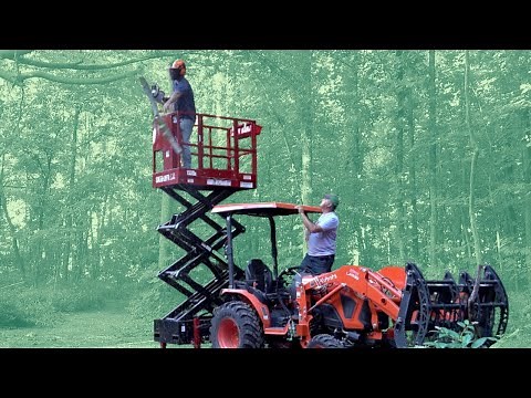 Compact Man Lift on Compact Tractor! Cut Tree Branches Safely!