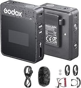 GODOX MoveLink II M1 Wireless lavalier Microphone System Black 2.4GHz 100m (328 ft.) Range,Digital Noise Reduction Function, for Video Recording,Audio Recording,YouTube