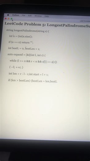 Leetcode 5 longest palindrome substring cpp solution #codinginterview #leetcode #code #meta