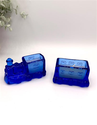Vintage Cobalt Blue Glass Steam Engine Train Engine & Car Candles - Etsy