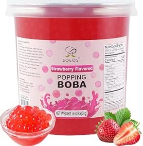 Soeos Strawberry Popping Boba Pearls 6.6 Pounds, Bursting Boba Pearls for Bubble Tea, Beverages, Shakes, Desserts, Smoothie and Ice Cream Topping