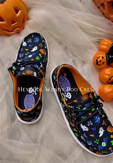 👻 Spooky season just found its new favorite shoes. Meet the Wendy Boo Crew—covered in creepy crawlies, rattling skeletons, and Halloween treats for the perfect mix of spooky cute. 🎃🕷️💀 Easy-on elastic laces, HEYCOMF cushioning, and a lightweight flexible feel make them ready for pumpkin patches, Halloween parties, and all your fall adventures. No tricks. Just treats for your feet. 🍬👻 #HeyDude #WendyBooCrew #HalloweenShoes #SpookySeason #Halloween