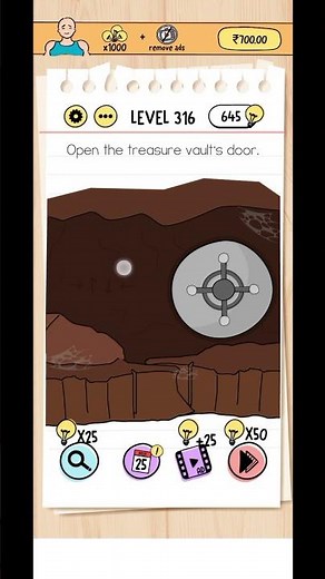 Brain Test Level 316 Walkthrough Solution.Open the treasure vault's door.