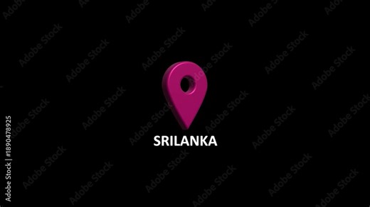 Abstract Srilanka map location pin animation. Country location pin pointer icon animated on black background, GPS location tracking animation. 4K