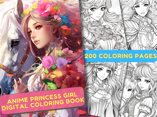 200 Anime Princess Coloring Pages: Fantasy Grayscale Art (printable PDF) - Etsy UK
