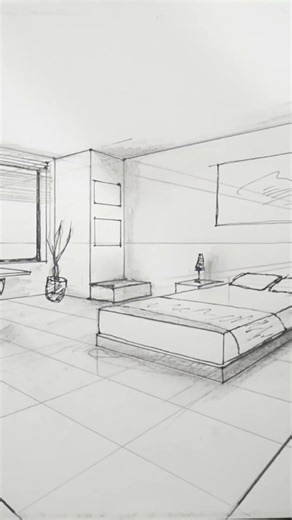 Learn How To Draw Bedroom in 2 Point Perspective #drawing #shorts