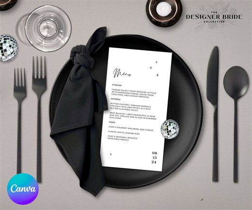 Wedding Dinner Menu | Modern Minimalist Classy | Customizable Editable Canva Template | Instant Download | Printable - Etsy