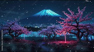 Starry Forest Night Sky Landscape with Trees and Mountains