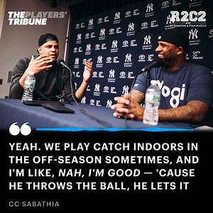 Playing catch with Dellin Betances? That's not for CC Sabathia. The new #R2C2 is out now: http://playerstribu.ne/R2C2 | The Players' Tribune