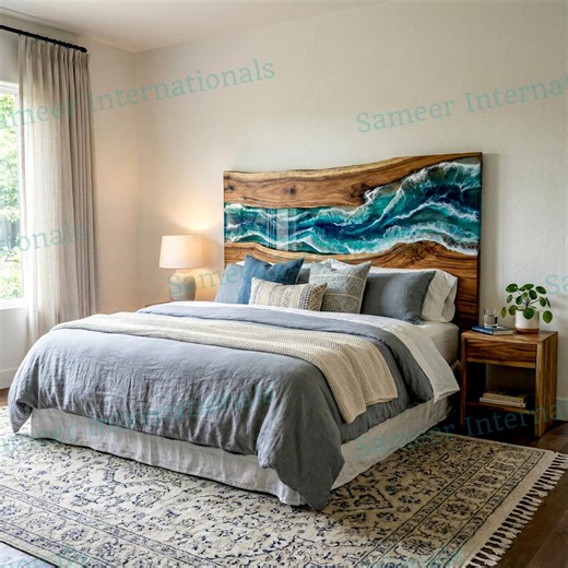 Sea Shore Wave Epoxy Headboard – Custom Ocean Resin Bed Backboard – Handmade Made to Order - Etsy