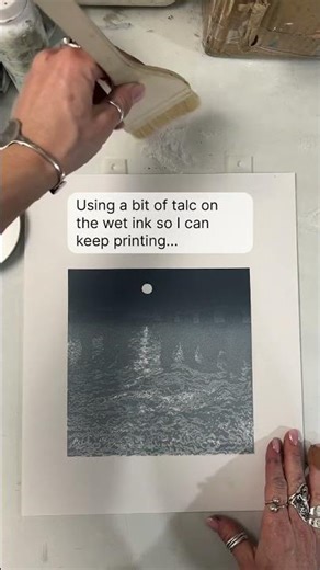 Printing a progress print of my new multi block linocut of a night sea #linocut #printmaking