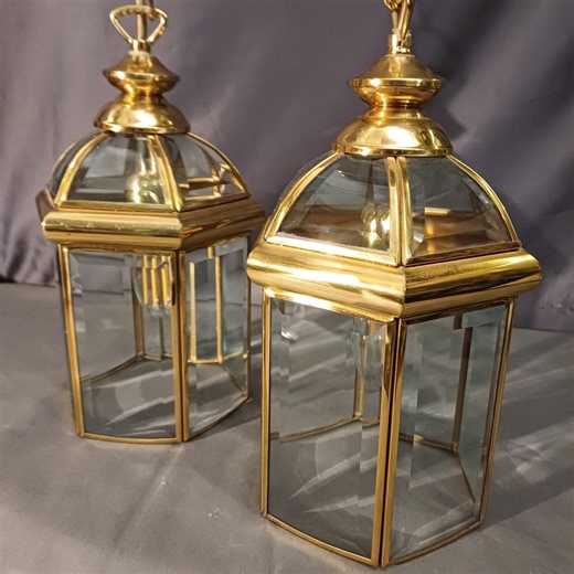 Lovely Pair of Vintage Brass Lanterns With Bevelled Glass Panels. - Etsy