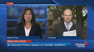 The B.C. Education Ministry has released a ‘guidance document’ for school districts to aid in the creation and enforcement of vaccine mandates for teachers and other school staff. Richard Zussman reports. https://globalnews.ca/news/8291033/bc-school-vaccine-mandate/ | Global BC