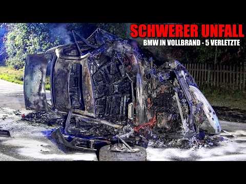[SERIOUS SPEEDING CRASH!] - BMW burned out - 5 injured - Velbert Fire Department -